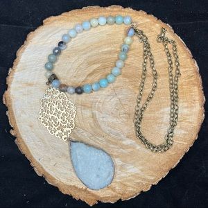 Beaded Amazonite & Geode Slice Necklace